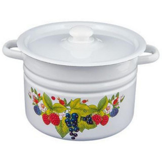 Кастрюля эмал. (8л, цилиндр) деколь с пласт. кнопкой ЭМАЛЬ (СИБ.ТОВАРЫ) С16203