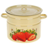 Кастрюля цилиндр 9.0л эмал. деколь Клубника садовая палевая с петлей ЭМАЛЬ (СИБ.ТОВАРЫ) С1622П59