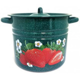 Кастрюля (9.0л, цилиндр) эмал., деколь Клубника садовая зеленый рябчик, с петлей ЭМАЛЬ (СИБ.ТОВАРЫ) С1622з59
