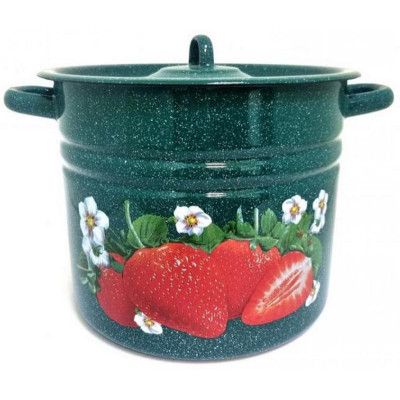 Кастрюля (9.0л, цилиндр) эмал., деколь Клубника садовая зеленый рябчик, с петлей ЭМАЛЬ (СИБ.ТОВАРЫ) С1622з59