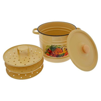 Позница-Мантоварка 9л эмал., палевая деколь, 3 вставки ЭМАЛЬ (СИБ.ТОВАРЫ) С17223П