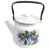 Чайник эмал. 3.5л сфер. белый с кнопкой Цветы синие ЭМАЛЬ (СИБ.ТОВАРЫ) С2716396