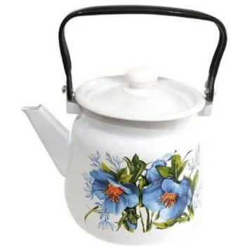 Чайник эмал. 3.5л сфер. белый с кнопкой Цветы синие ЭМАЛЬ (СИБ.ТОВАРЫ) С2716396