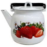 Чайник эм. 3.5л, Белый, с петлей, Клубника Садовая ЭМАЛЬ (СИБ.ТОВАРЫ) С271659