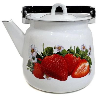 Чайник эм. 3.5л, Белый, с петлей, Клубника Садовая ЭМАЛЬ (СИБ.ТОВАРЫ) С271659