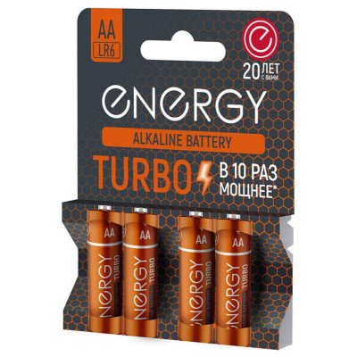 Батарейка алкалиновая Turbo LR6/4B (AA) (4шт на блистере) ENERGY 107051