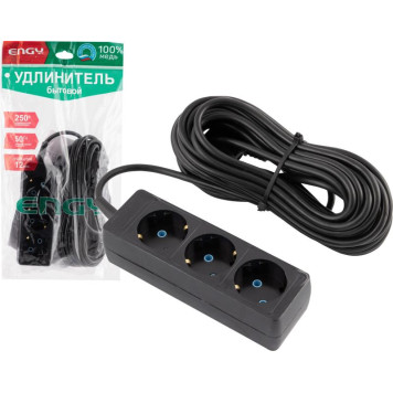 Удлинитель Engy 'Гранд' 10м/3роз с заземлением (ПВС 3х0.75) черный ENERGY 186737