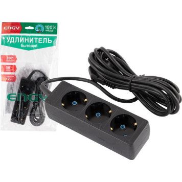 Удлинитель Engy 'Гранд' 3м/3роз с заземлением (ПВС 3х0.75) черный ENERGY 186738