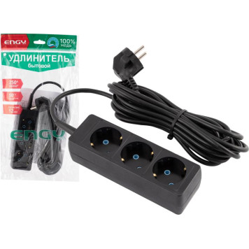 Удлинитель Engy 'Гранд' 5м/3роз с заземлением (ПВС 3х0.75) черный ENERGY 186739