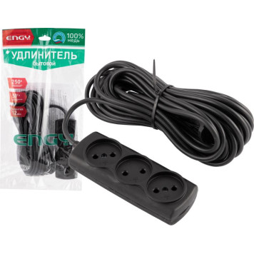 Удлинитель Engy 'Премиум' 10м/3роз (ПВС 2х0.75) черный ENERGY 186742