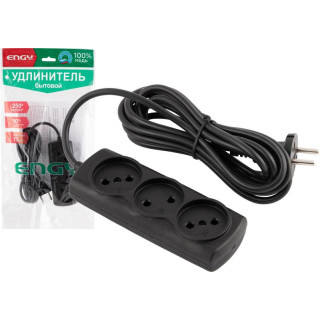 Удлинитель Engy 'Премиум' 3м/3роз (ПВС 2х0.75) черный ENERGY 186743