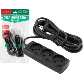 Удлинитель Engy 'Премиум' 5м/3роз (ПВС 2х0.75) черный ENERGY 186744