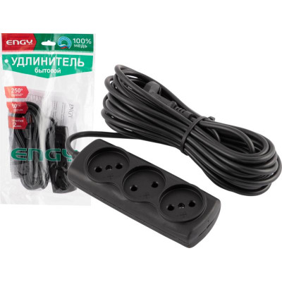 Удлинитель Engy 'Премиум' 7м/3роз (ПВС 2х0.75) черный ENERGY 186745