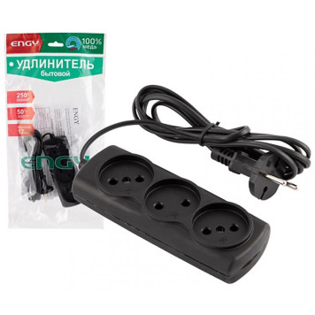 Удлинитель Engy 'Эконом' 1.7м/3роз (ШВВП 2х0.75) черный ENERGY 186746
