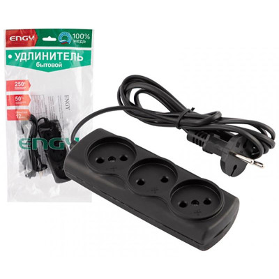 Удлинитель Engy 'Эконом' 1.7м/3роз (ШВВП 2х0.75) черный ENERGY 186746