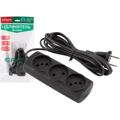 Удлинитель Engy 'Эконом' 3м/3роз (ШВВП 2х0.75) черный ENERGY 186747
