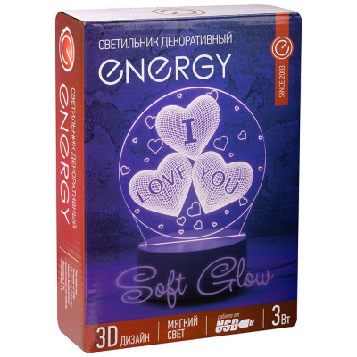 Светильник неоновый 3D Три сердца (106253) ENERGY EN-NL 22-4
