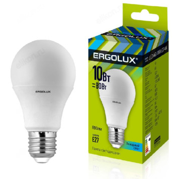 Лампа светодиодная LED E27 A60 10W 4K Ergolux
