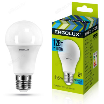 Лампа светодиодная LED E27 A60 12W 4K Ergolux 12151