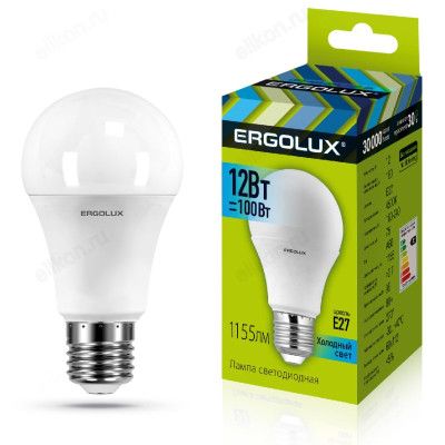 Лампа светодиодная LED E27 A60 12W 4K Ergolux 12151