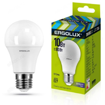Лампа светодиодная LED E27 A60 10W 6K Ergolux