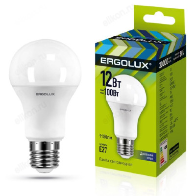 Лампа светодиодная LED E27 A60 12W 6K Ergolux