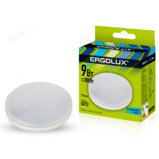 Лампа светодиодная LED GX53 9W 4K Ergolux таблетка 13515