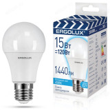 Лампа светодиодная LED E27 A60 15W 4K Ergolux 13638