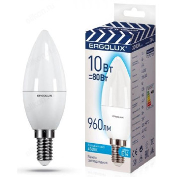 Лампа светодиодная LED E14 C35 10W 4K Ergolux Свеча 14545