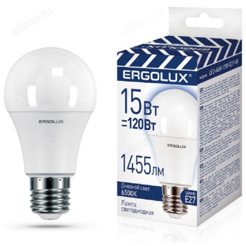 Лампа светодиодная LED E27 A60 15W 6K Ergolux 14784