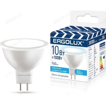 Лампа светодиодная LED GU5.3 JCDR 10W 4K Ergolux 180-240В ПРОМО 15562