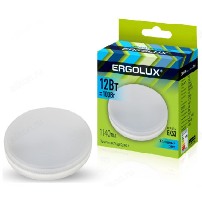Лампа светодиодная LED GX53 12W 4K Ergolux таблетка