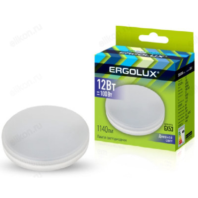 Лампа светодиодная LED GX53 12W 6K Ergolux таблетка