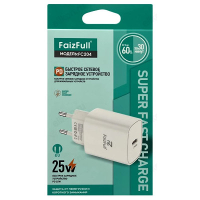 Зарядка сетевая FaizFull FC204 PD PD25W +кабель