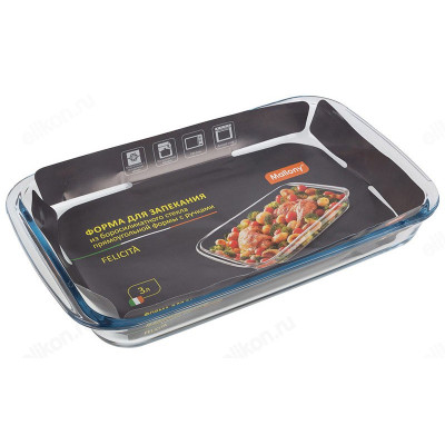 Форма для запекания стекло FELICITA 007182 3л,прямоуг/ручки-3