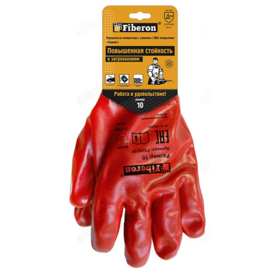 Перчатки полиэстер, х/б PSV025P с ПВХ покрытием, полный облив, Fiberon, 10 (XL) , 120/10