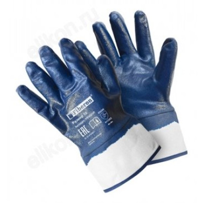 Перчатки из х/б PSV031P с полиэстером с нитриловым покрытием, с манжетой-крагой, Fiberon, 10 (ХL)/60