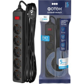 Фильтр сетевой ФОТОН SP 10-55ES 5м 5розеток чёрный Фильтр сетевой ФОТОН SP 10-55ES 5м 5розеток чёрный