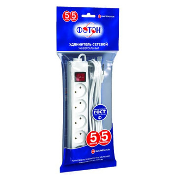 Удлинитель Фотон 16-55ЕS  5гн 5м с/з+вык.-1