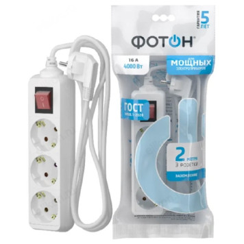 Удлинитель Фотон 16-23ЕS 3гн /2м 24751 белый