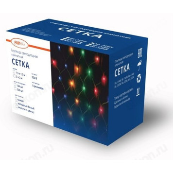 Гирлянда светодиодная Cетка ML-144B, 1.5*1.5м, 144 LED, синий,шнур 1,5м, Funray-1