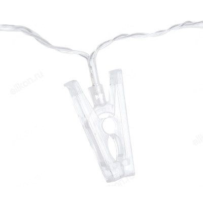 Гирлянда светодиодная Прищепки, SE-CLIPS-330WW, 3*АА, 3м, 30LED,теплый белый, прозр шнур 0,5м, Funra-1