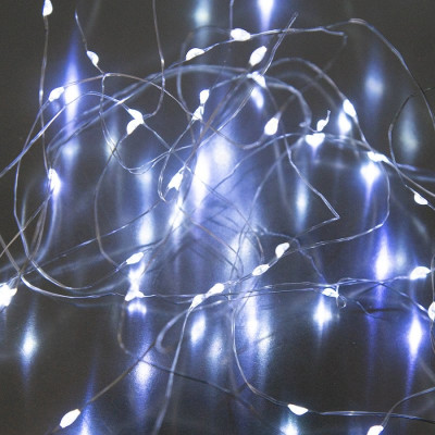 Гирлянда светодиодная Нить, SE-STRING-550W, 5м, 50 LED, холодный белый, 3*АА, серебр. шнур 0,3м, Fun