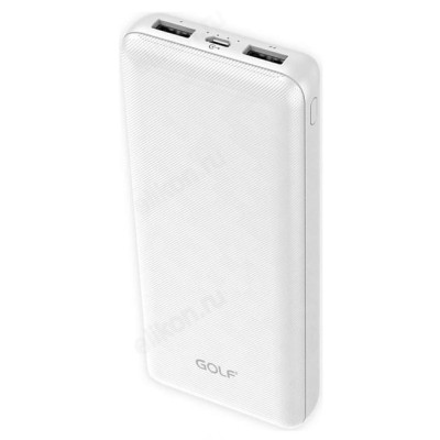 Power Bank 20000 mAh 2.1A + Кабель Micro usb - USB, GOLF G44 White
