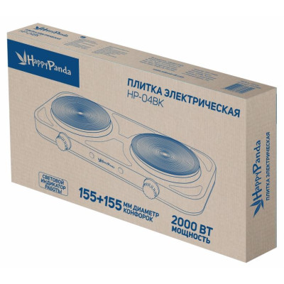 Плитка электро 2000Вт 155/155мм 2конф/диск черн HAPPY PANDA HP-04BK-1