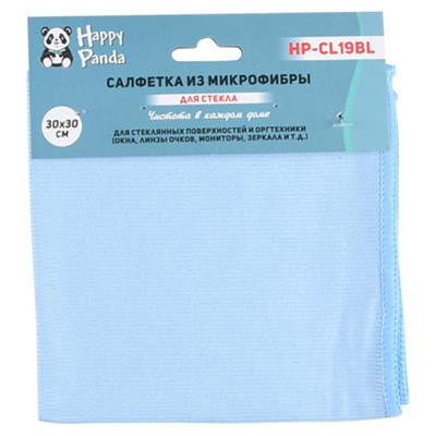 Салфетка для стекла микрофибра, 30*30см, голуб. HAPPY PANDA HP-CL19BL-2