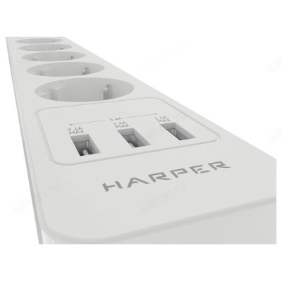 Удлинитель с USB зарядкой HARPER UCH-560 5гн+3USB, 3м. White-5