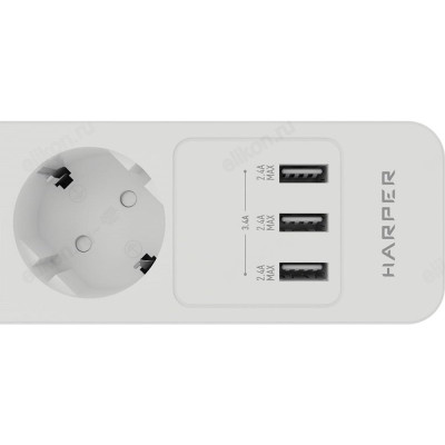 Удлинитель с USB зарядкой HARPER UCH-560 5гн+3USB, 3м. White-9