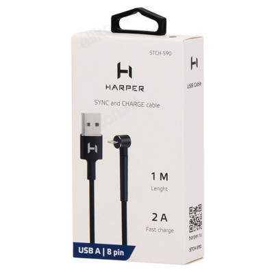 Кабель USB - 8pin 1м, 2 А HARPER STCH-590, угловой, Black-1