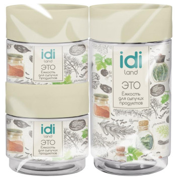 Набор емкостей для сыпучих продуктов 'Asti' 3шт (0.5л+0.5л+1.0л) светло-бежевый IDI LAND 221103025/01-1